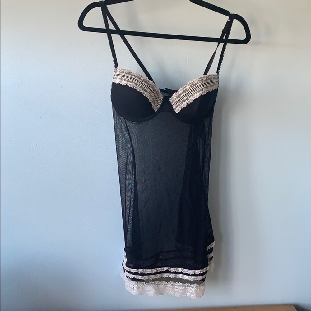 Black and white lace and mesh lingerie